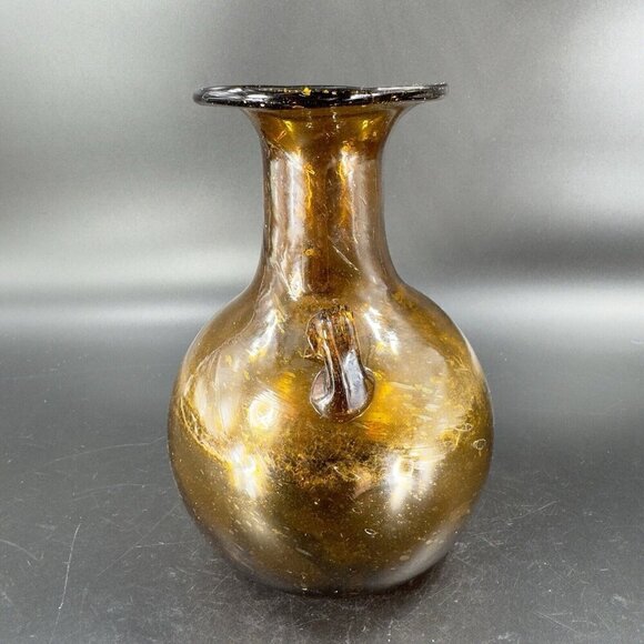 Vintage Egyptian Dark Amber Glass Vase Vessel Hand Blown With Handles Glass Vase - Picture 16 of 16